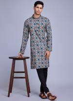 Rayon Sky Blue Casual Wear Printed Readymade Kurta